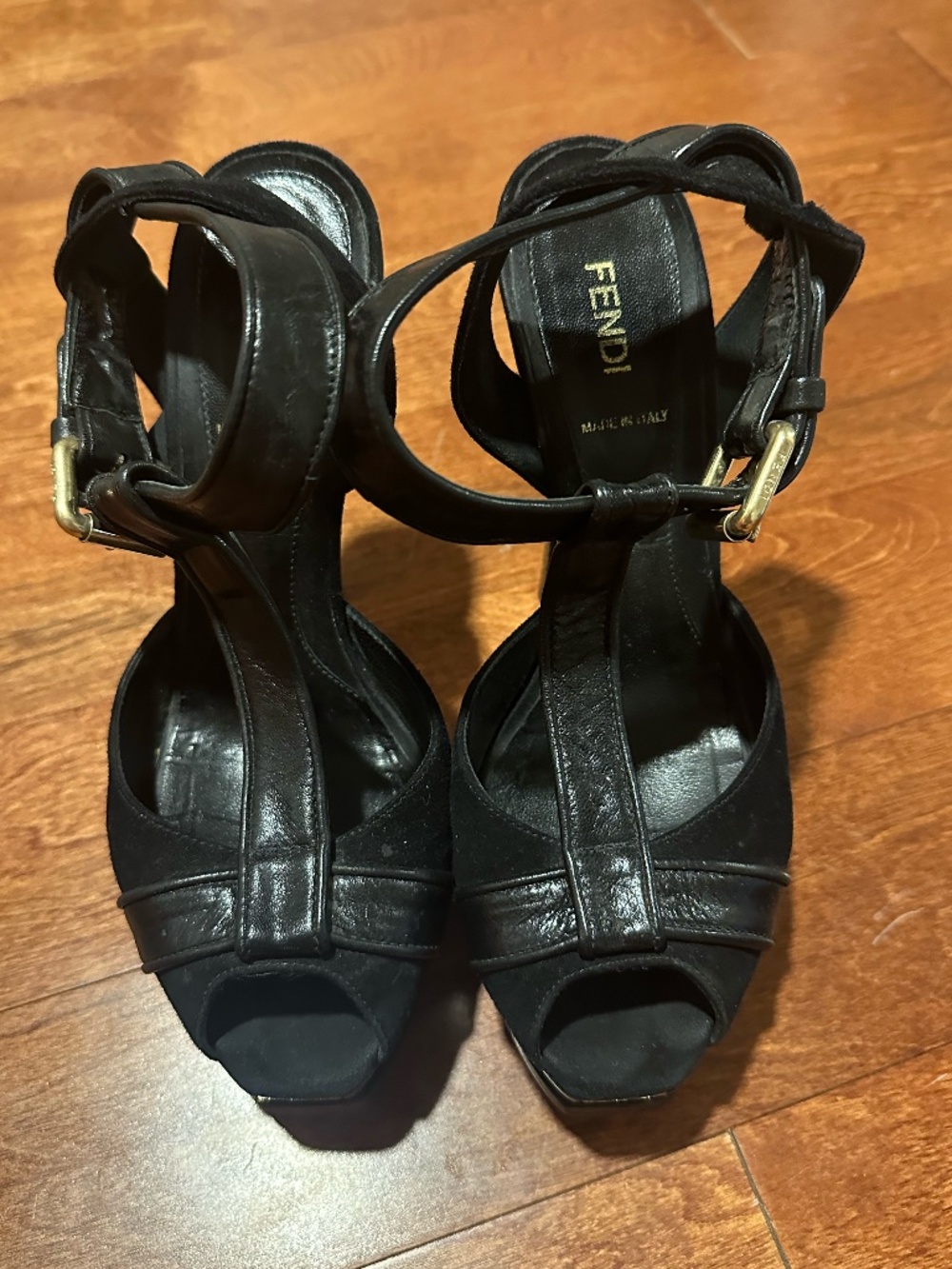 Fendi, Leather peep toe platform sandal